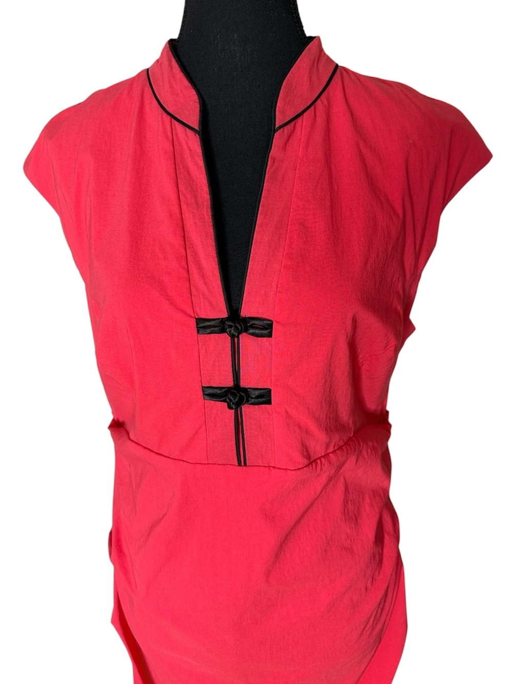 LE CHATEAU Hot Pink Cheongsam Mandarin Collar Asian Style Dress Ruching Cap XL